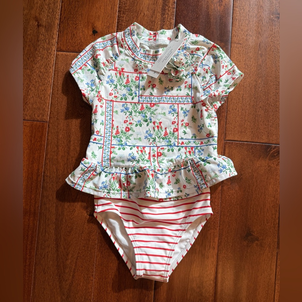 NWT Janie and Jack Floral and Striped 2-Piece Swimsuit Size 4